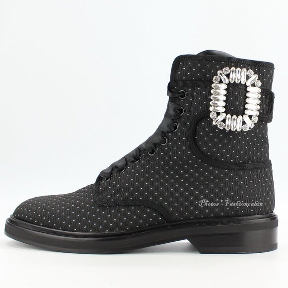 NEW Roger Vivier Viv Rangers Strass Booties – Crystal Buckle Combat Boots - Picture 8 of 16